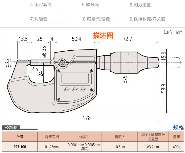 三豐數顯萬分尺293-100